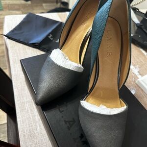 L.A.M.B. Women's Gray Leather Heels